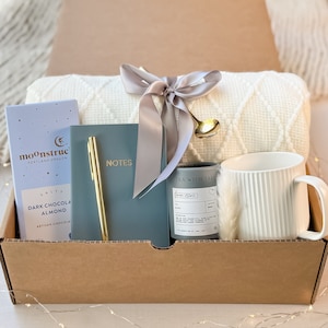 Cozy Gift Box: Throw Blanket, Tea, Mug, and Chocolate