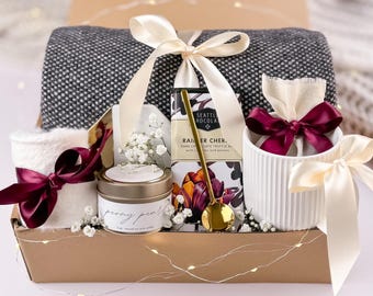 Cozy Spa Gift Box for Her: Blanket, Candle & Treats