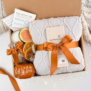 Fall Gift Box: Cozy Blanket, Candle & Treats - Care Package for Her
