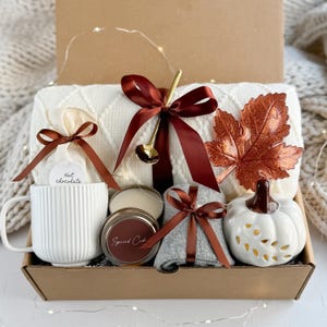 Fall Hygge Gift Box for Women: Cozy Blanket, Mug & Candle