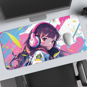 D.VA Overwatch Fanart Desk Mat, Overwatch Background Gaming Desk Mat, XXL Extended Gaming Desk Mat for Overwatch D.VA fans