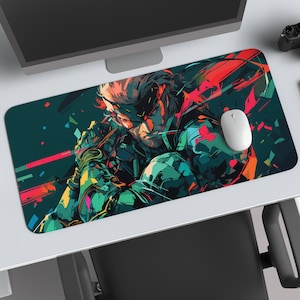 Metal Gear Solid Snake Fan Art Desk Mat, Stealthy Solid Snake Metal Gear Desk Mat, XXL Extended Metal Gear Solid Snake Gaming Desk Mat