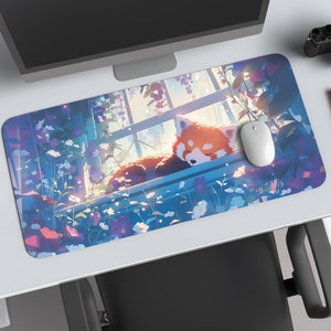 Dreamy Red Panda Desk Mat, Sleeping Red Panda Desk Mat for Gamers, XXL Sleeping Red Panda Desk Mat for Gaming