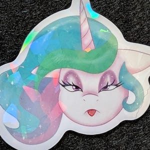 Sassy Princess Celestia Sticker – Chibi, Broken Glass Holographic | 2” Vinyl