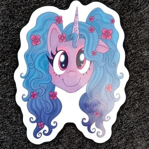 Izzy Moonbow Sticker: G5 Pigtails, Flowers, Sparkle - 2" Vinyl