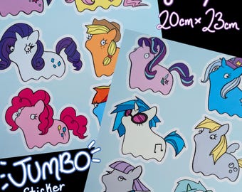 Cartela de adesivos de vinil Derpy Pony – Mane Six ou pôneis de fundo (8x9)