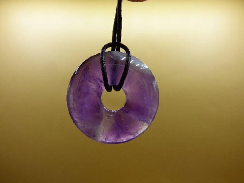 Big Size Amethyst Gemstone Donut / Pi Disc chin. Protection Symbol
