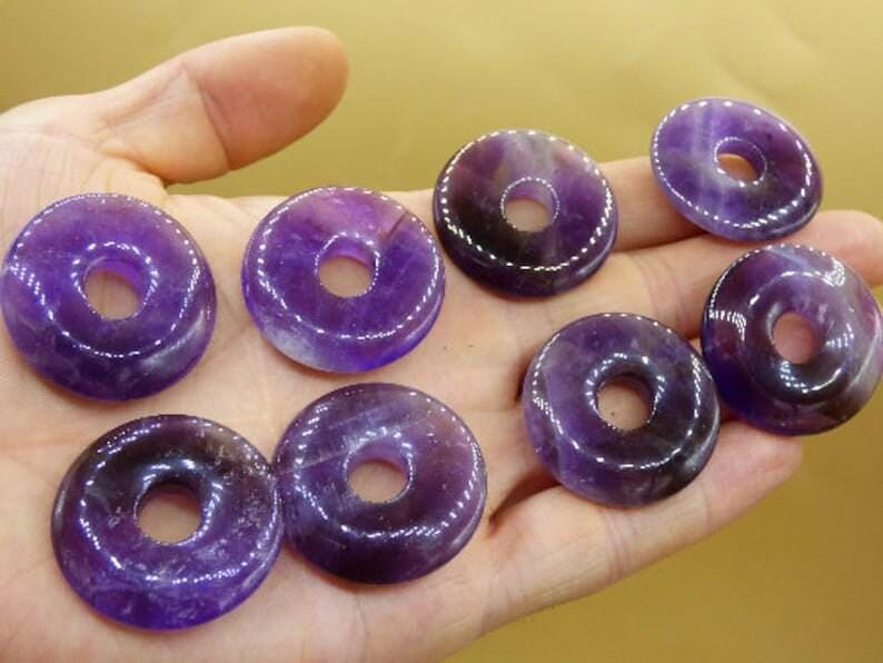 Big Size Amethyst Gemstone Donut / Pi Disc chin. Protection Symbol
