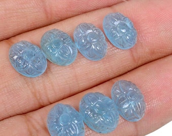 Hand Carved  Blue Aquamarine oval Gemstone best for jewelry making gemstone. size 14x10 mm