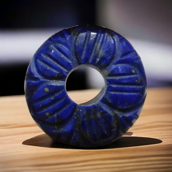 100 % Natural Lapis Lazuli, Handmade Carved, Round Donut Beads, Spacer Beads, Coin Beads, Large Hole Beads