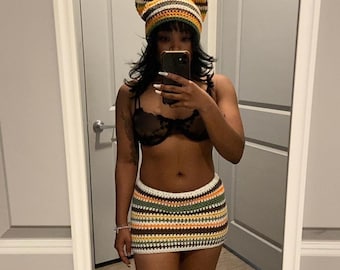 Crochet Skirt Set - Cat Ear Beanie