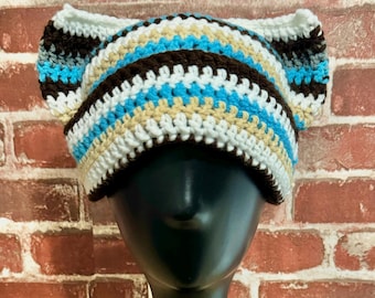 Striped Crochet Cat Ear Beanie