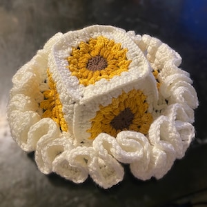 Crochet Sun Flower Granny Square Flower Brim Hat