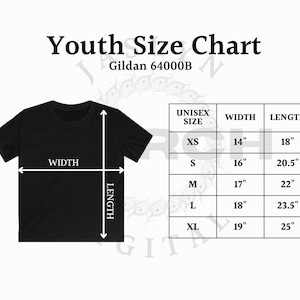 Instant Download 64000B Gildan Size Chart, Youth T-shirt, Kids ...