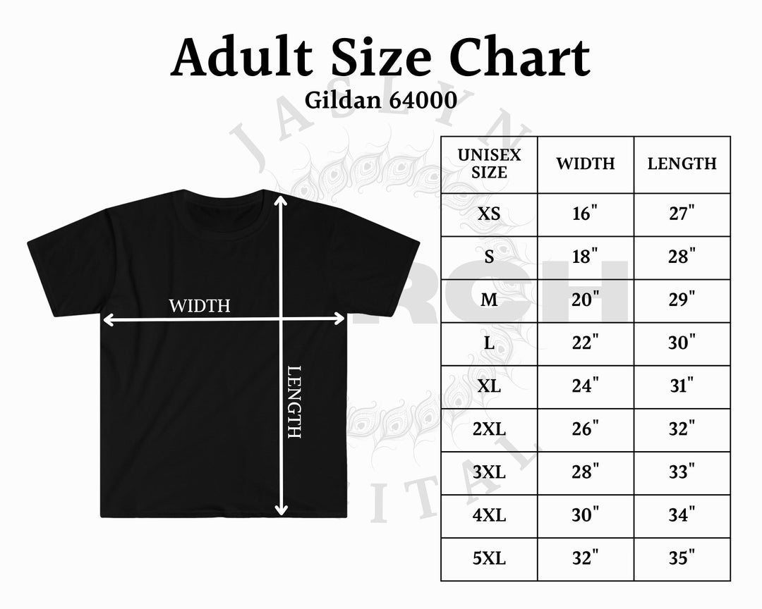 Instant Download 64000 Gildan Size Chart, Unisex Softstyle Adult T ...