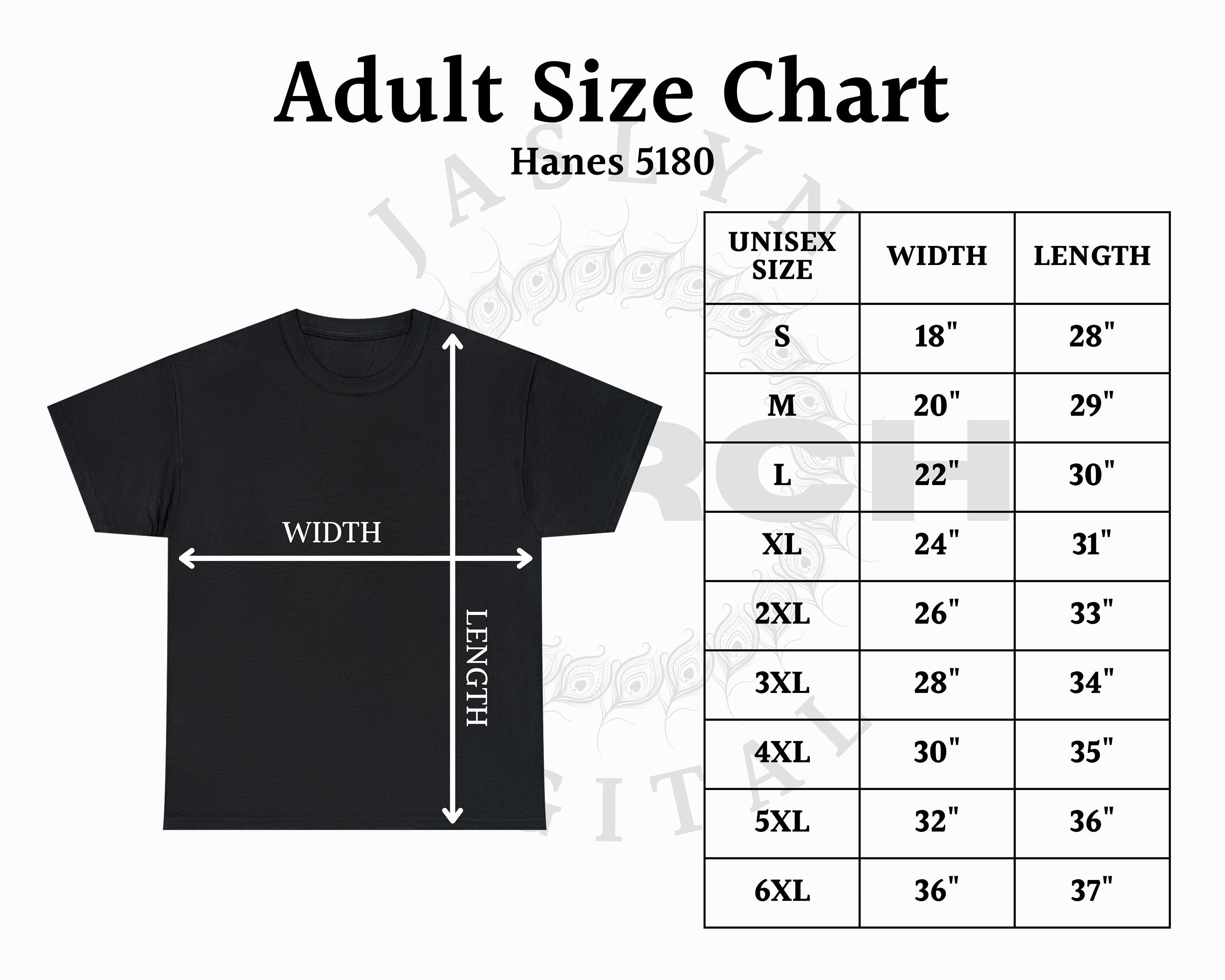 Instant Download 5180 Hanes Size Chart, Beefy-t® Short-sleeve T-shirt ...