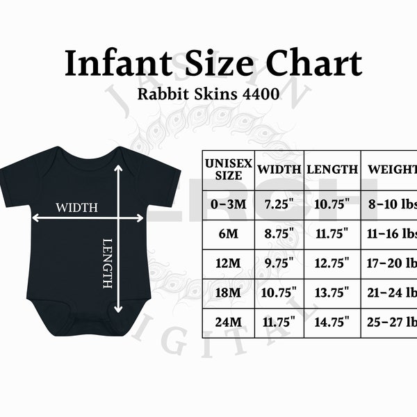 Instant Download 4400 Rabbit Skins Infant Baby Rib Bodysuit Size Chart