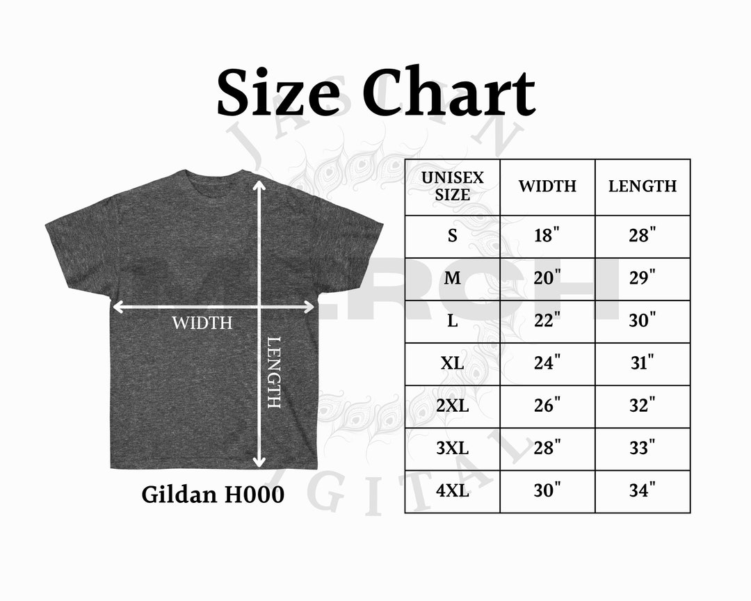 Digital Download Gildan H000 Size Chart Mock up Gildan Size - Etsy