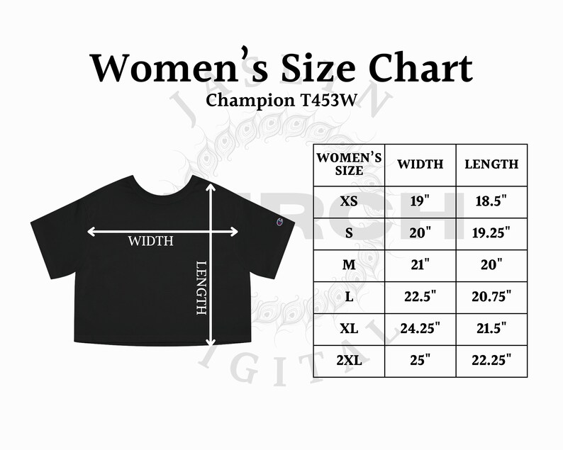 Instant Download T453W Champion Size Chart, Women's Heritage Cropped T