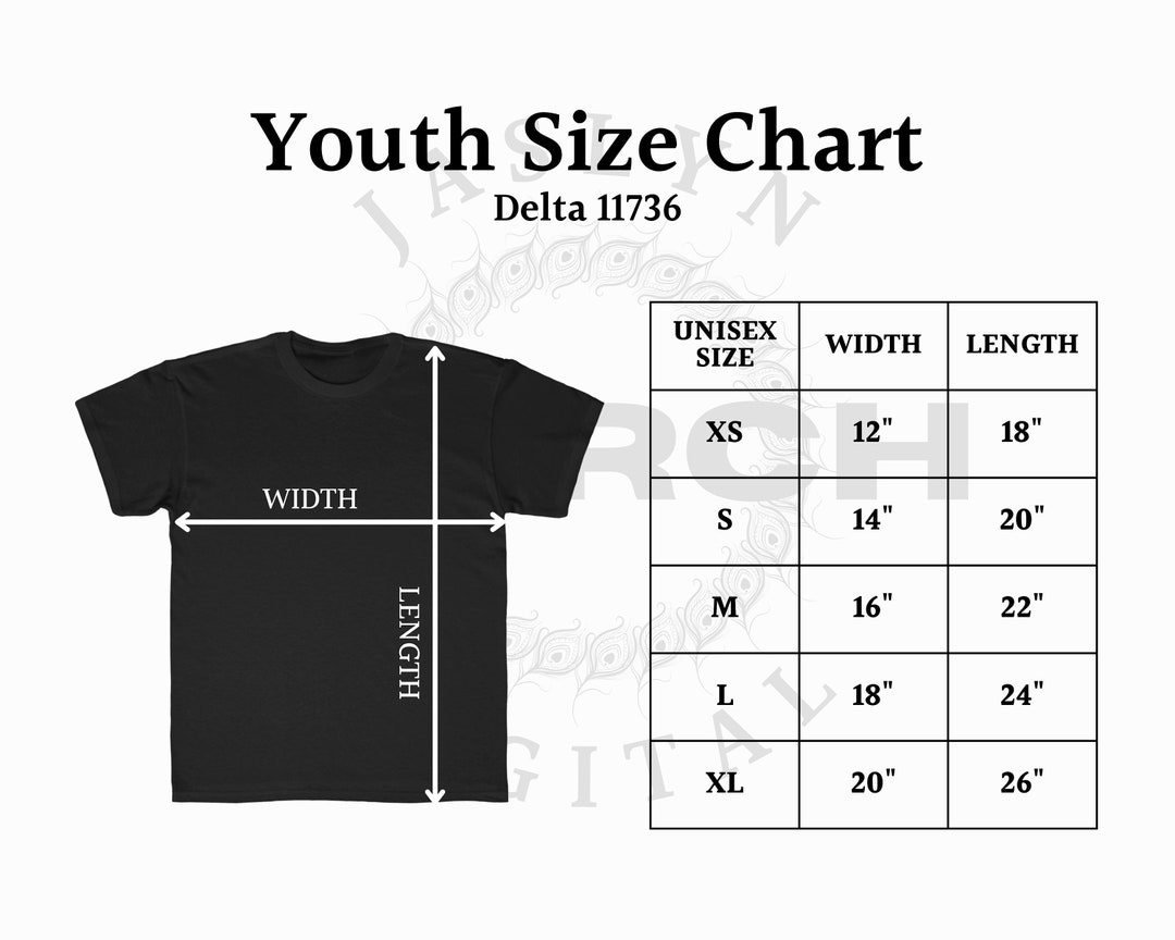 Instant Download 11736 Delta Size Chart, Youth Regular Fit Tee Kids T ...