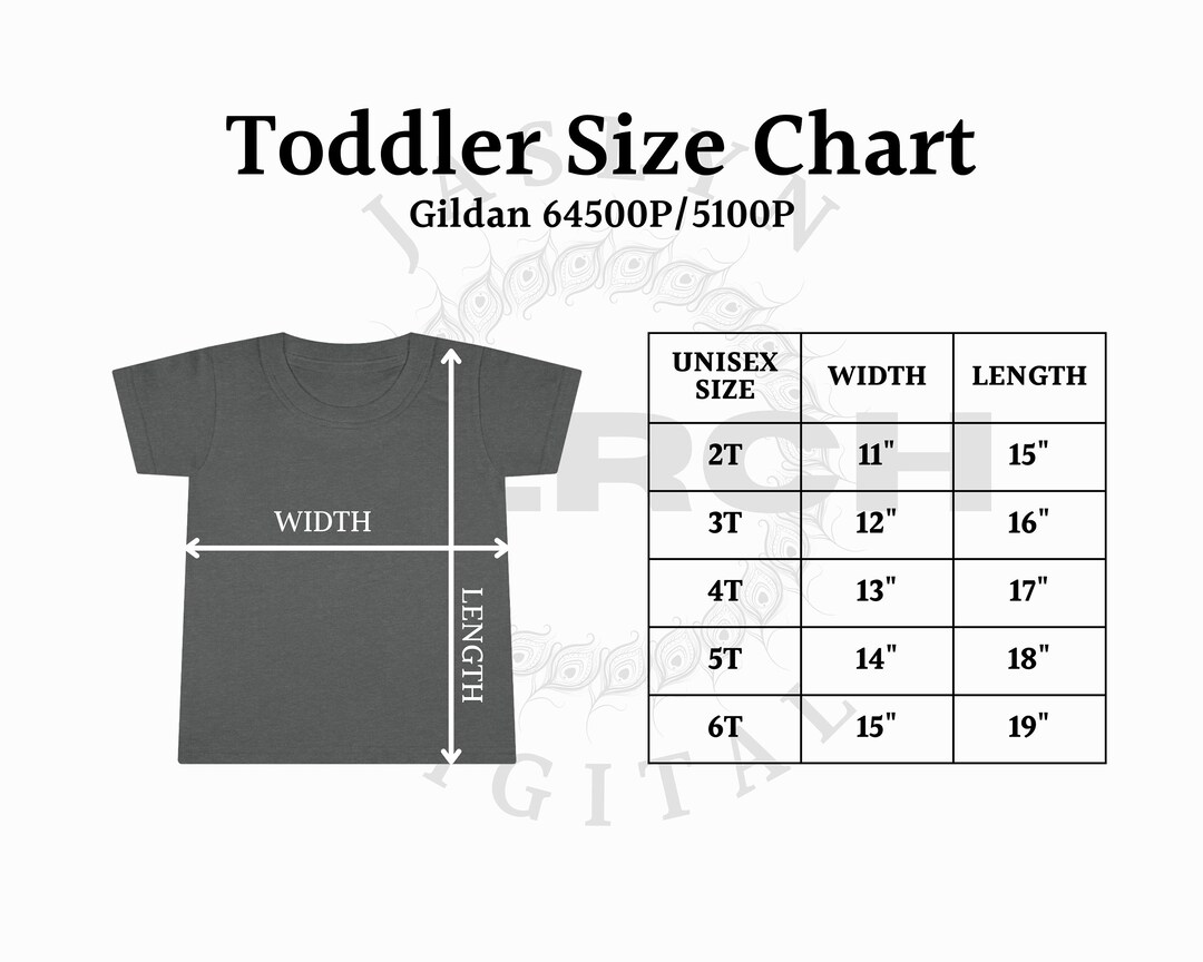 Instant Download 64500P / 5100P Gildan Toddler T-shirt Size Chart - Etsy