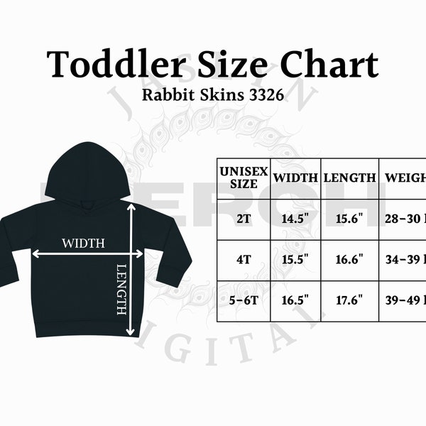 Instant Download 3326 Rabbit Skins Size Chart, Toddler Pullover Fleece Hoodie