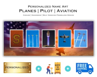 Aviation Airplane Name Art, Personalized Gift for a Pilot, Airplane Gifts, Customized with Pilots Name, Aviation Gift, Alphabet Photography