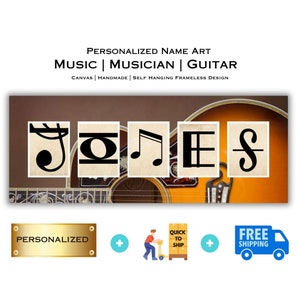Personalized Guitar Music Name Art: Musician Gift, Canvas Print