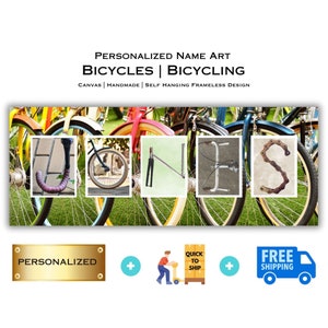 Personalized Bicycle Name Art: Cycling Gift, Alphabet Photography Canvas