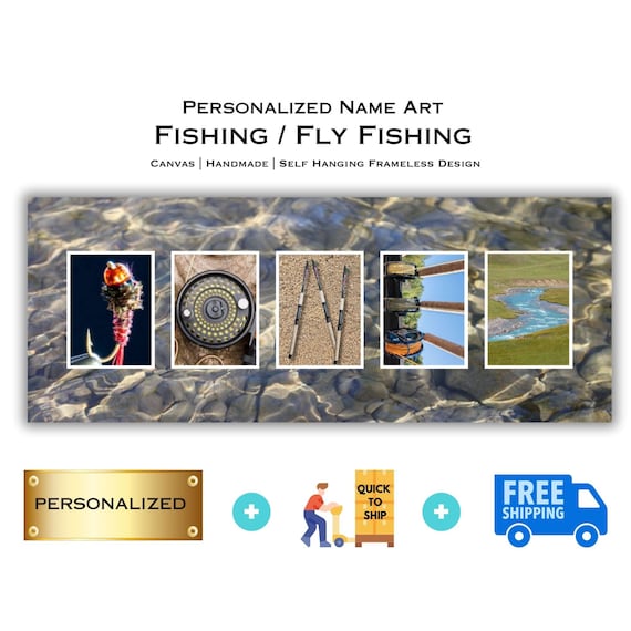 Fishing Name Art, Personalized Fly Fishing Gift, Gifts for Fisherman,  Fishing Art with Your Name, Custom Art for Him, Alphabet Photography