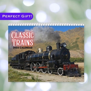 2024 Train Calendar, Gift for Train and Railroad Enthusiast, Train Gift, Gift for Him, Guy Gift, Gift for Men, Wall Calendar, Train Décor