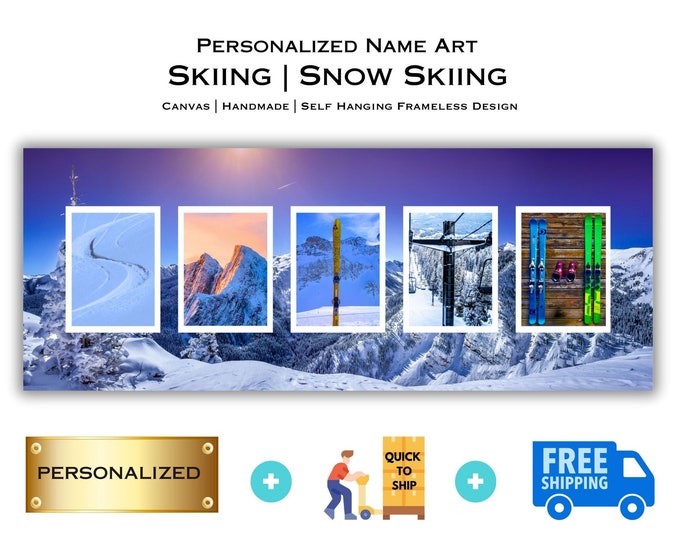 Ski Name Art, Personalized Skier Gift, Skiing Art Decor, Custom Sports Art, Art Gift With Name, Snow Ski Sports Decor, Alphabet Photography