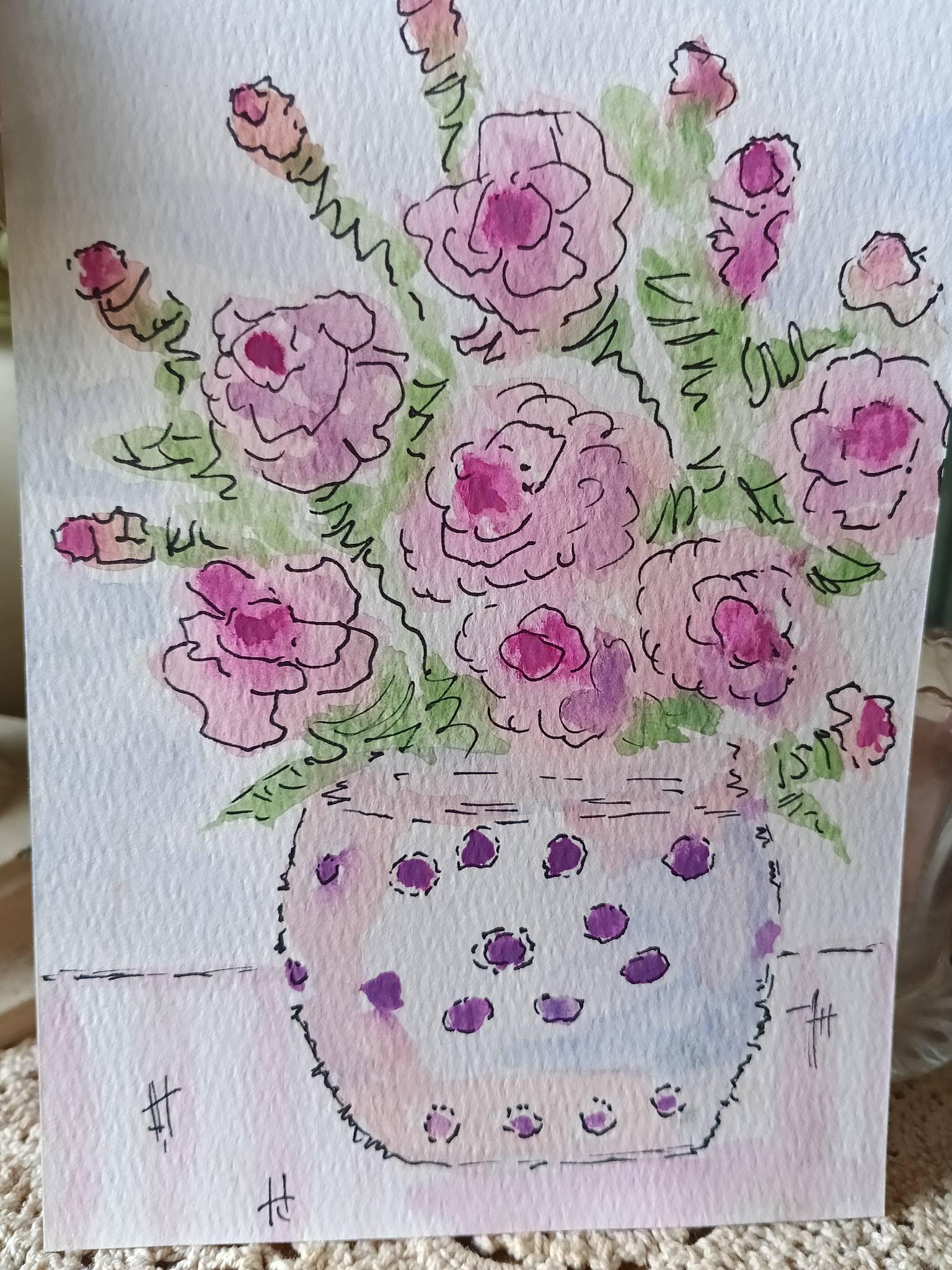 Original 5x7 Hand Painted Watercolor Floral Illustrative Art Roses in a ...
