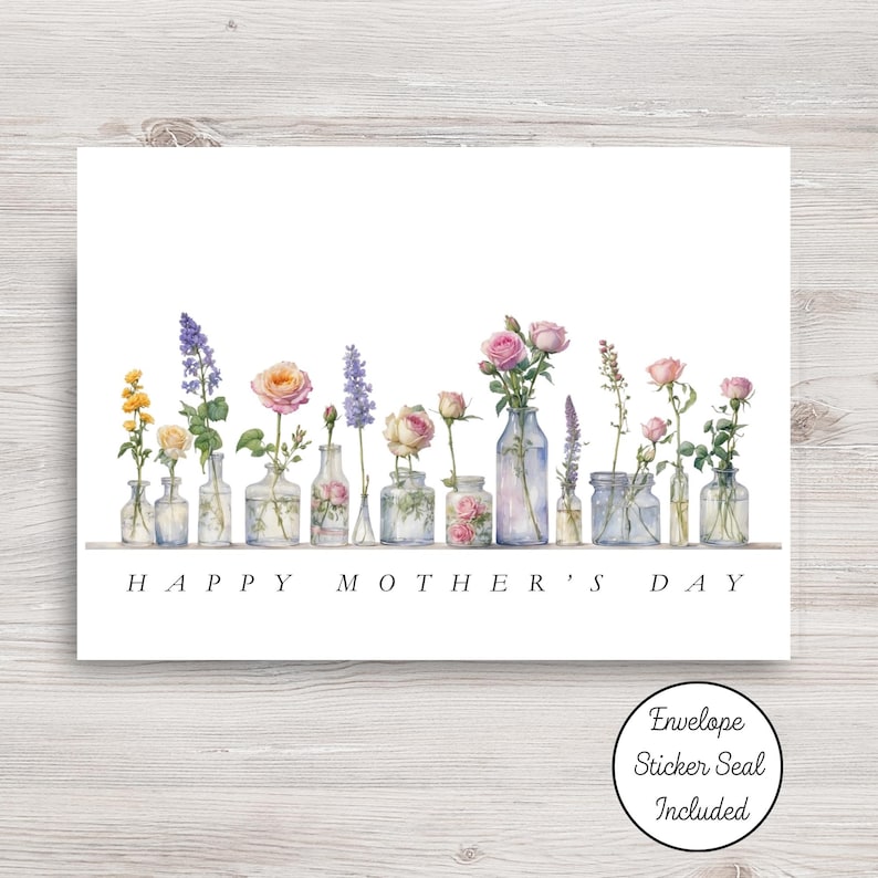 Floral Mother's Day Card – Watercolor Vintage Bottles With Roses and ...