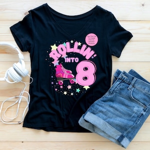 Skaten Shirt, Rollin&#39; into Png, Skating Into 8 SVG, Skating SVG, Geburtstagskind SVG, 8 Jahre alt, Rollin&#39; Into Svg, Sublimation Png