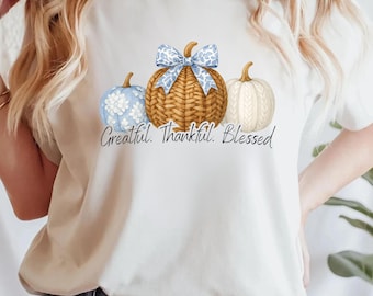 Thank Grateful Blessed PNG: Christliches Erntedank-Shirt Design (Digitaler Download)
