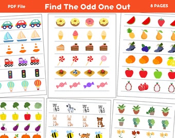 Find The Odd One Out Games - for kids, preschoolers, printable acitivity, 8 pages