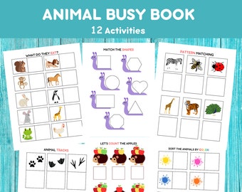 Animal busy book for kids, toddlers, preschoolers, printable, educational activities, learning bundle