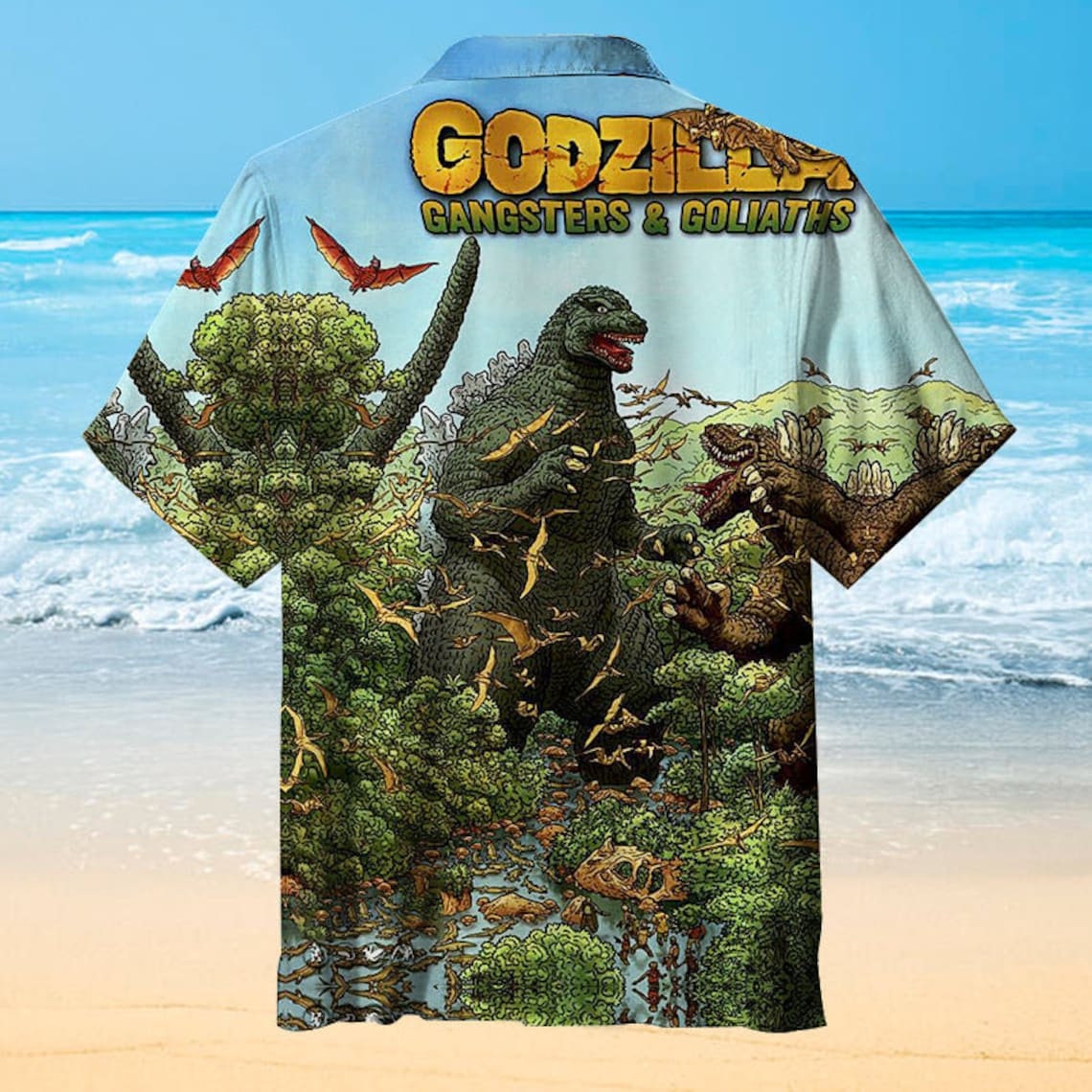 Godzilla Hawaiian Shirt Godzilla Button Shirt Vintage Hawaii Etsy