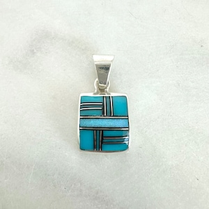 Turquoise and Opal Inlay Sterling Silver Pendant
