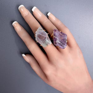 Rainbow Fluorite Freeform Slice Adjustable Statement Ring, Natural Fluorite Gem Cocktail Ring, Fluorite Slice Adjustable Cocktail Ring