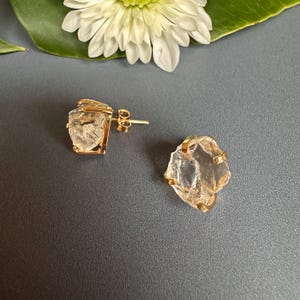 Raw Clear Crystal Quartz Statement Earrings Studs, Genuine Clear Crystal Studs, Rough Clear Crystal Quartz Statement Stud Earrings