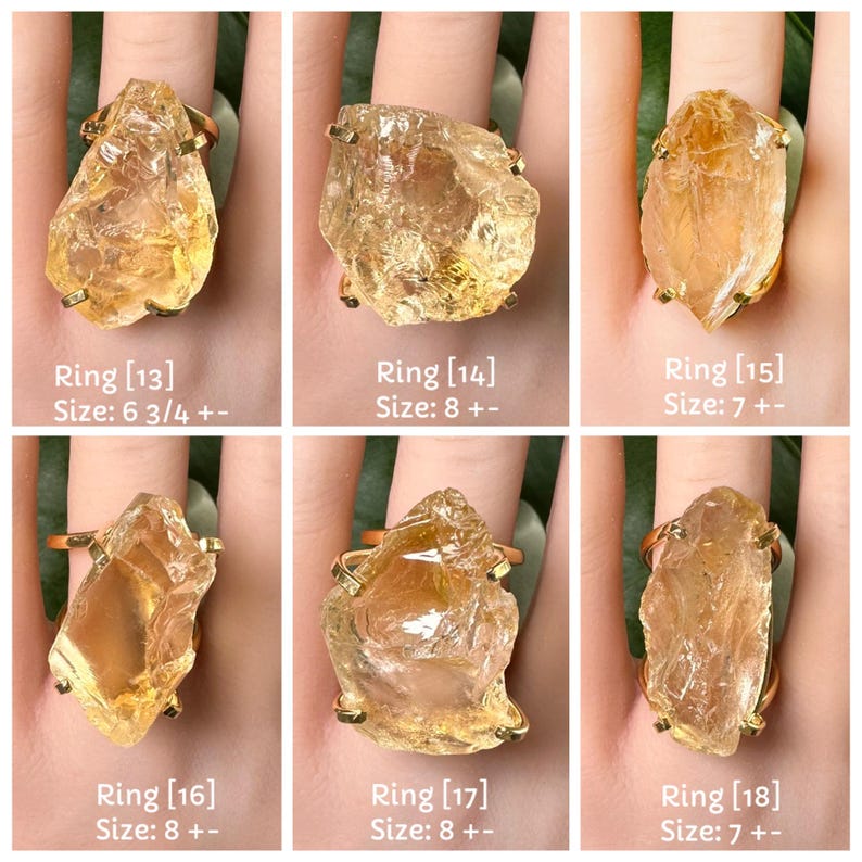 18K Gold Plated Natural Brazilian Raw Citrine Adjustable Statement Ring, Oversized Genuine Raw Citrine Crystal Chunky Slice Statement Ring image 15