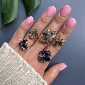 Rutilated Hematite Simple Band Ring, Rutilated Hematite Gemstone Gold Brass Adjustable Ring, Natural Rutilated Hematite Gemstone Ring