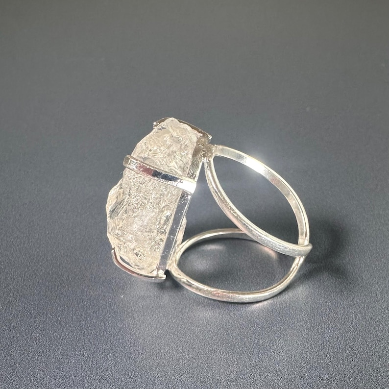 Solid Crystal Rings Natural Raw Clear Crystal Quartz Adjustable Statement Ring, Genuine ...