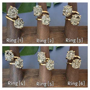 Duo Oval-Shaped Pyrite Cluster Adjustable Statement Ring, Natural Pyrite Cluster Dual Ring, Pyrite Oval-Shaped Cluster Cocktail Fashion Ring bild 7