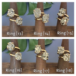 Duo Oval-Shaped Pyrite Cluster Adjustable Statement Ring, Natural Pyrite Cluster Dual Ring, Pyrite Oval-Shaped Cluster Cocktail Fashion Ring bild 9