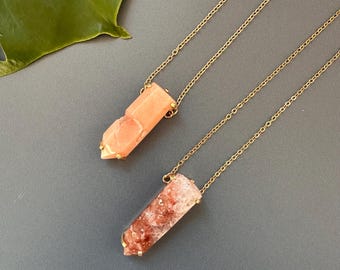 Pink Amethyst Point Gold Filled Necklace, Gold Filled Natural Pink Amethyst Point Connector Necklace, Genuine Pink Amethyst Point Necklace