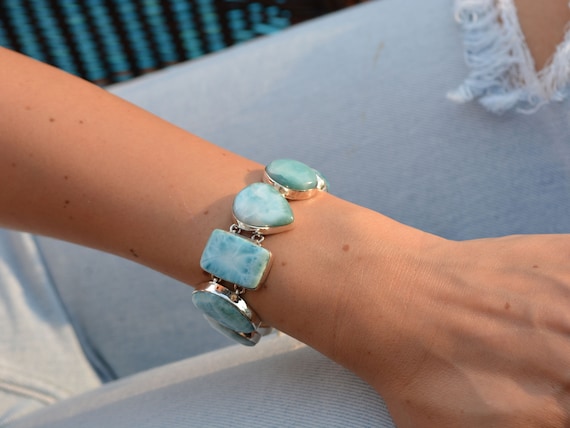 Larimar Bracelet, Gemstone Bracelet, Tennis Bracelet, 925 Sterling Silver, Nickel Free,  Gemstone Jewelry, Silver Bracelet, Gift for Her