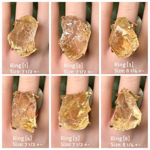 18K Gold Plated Natural Brazilian Raw Citrine Adjustable Statement Ring, Oversized Genuine Raw Citrine Crystal Chunky Slice Statement Ring image 13